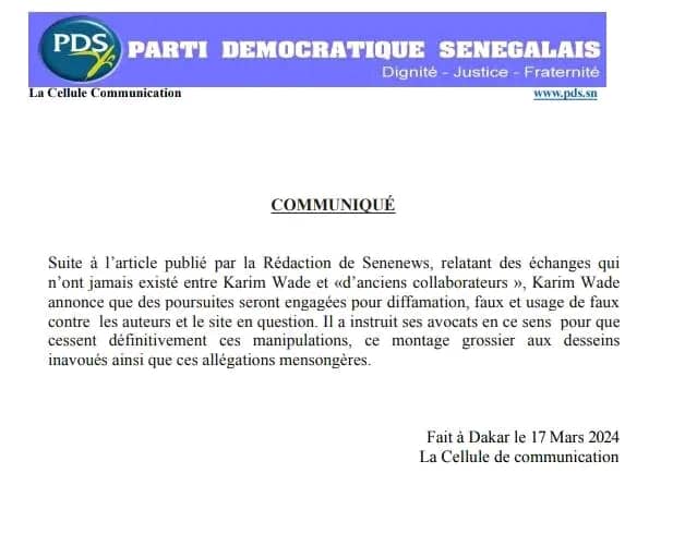 Karim Wade annonce une plainte pour diffamation à la rédaction de Senenews ( allégations mensongères) 3 IMG 20240317 WA0004