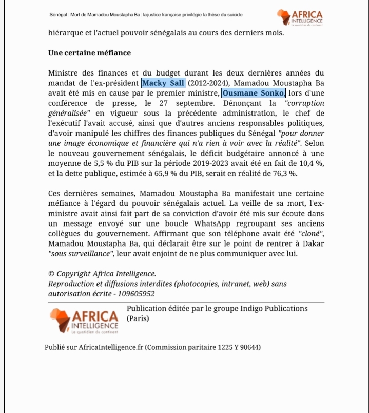 Les enquêteurs français ont conclu que l'ancien ministre des Finances sénégalais s'est suicidé début octobre à Paris. 3 Screenshot 20241116 232145