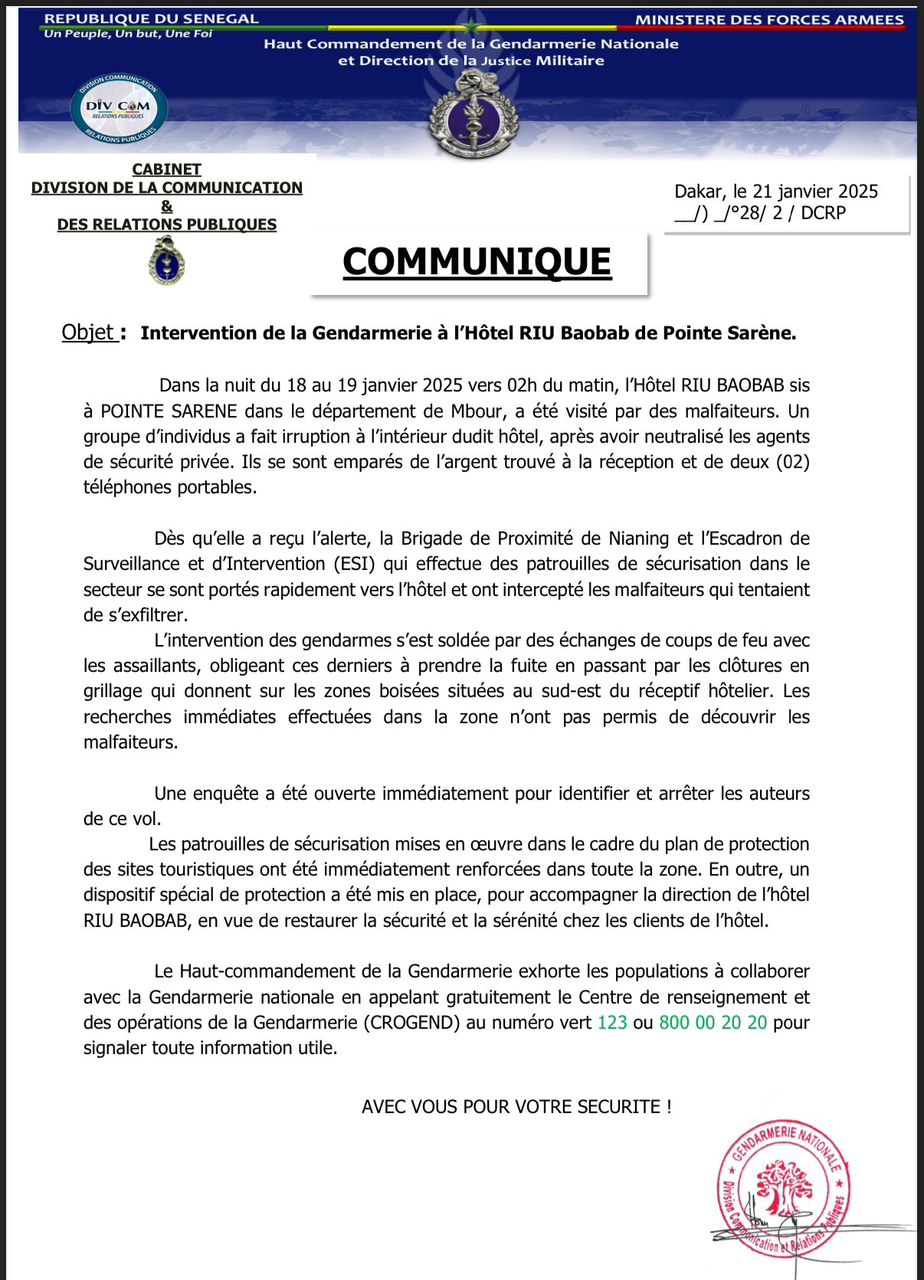 Le film du braquage de l'hôtel Riu Baobab racontée par la gendarmerie 2 o