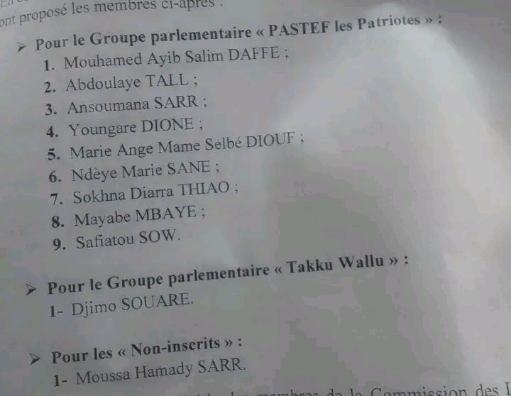 Levée de l'immunité parlementaire de Moustapha Diop et Salimata Diop : Les membres des commissions désignés 1 1745869330232