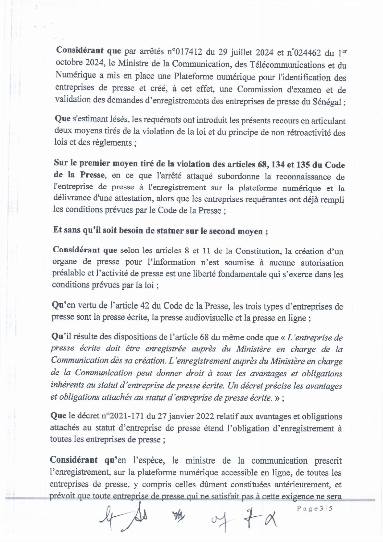 ARRET N°71 RENDU LE 11 DECEMBRE 2025 AFFAIRE D MEDIA ZIK FM SEN TV CONTRE ETAT DU SENEGAL page 0003