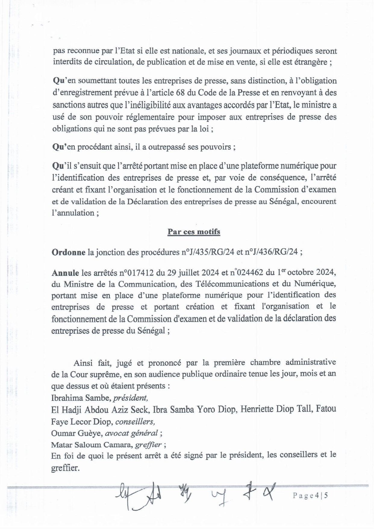 ARRET N°71 RENDU LE 11 DECEMBRE 2025 AFFAIRE D MEDIA ZIK FM SEN TV CONTRE ETAT DU SENEGAL page 0004