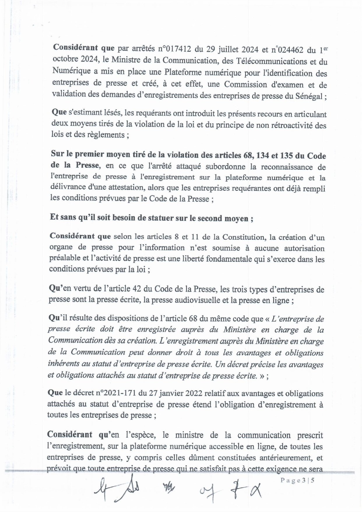 Annulation de tous les arrêtés du ministre de la communication : La Cour suprême détaille ses motifs ! 4 ARRET N°71 RENDU LE 11 DECEMBRE 2025 AFFAIRE D MEDIA ZIK FM SEN TV CONTRE ETAT DU SENEGAL page 0003