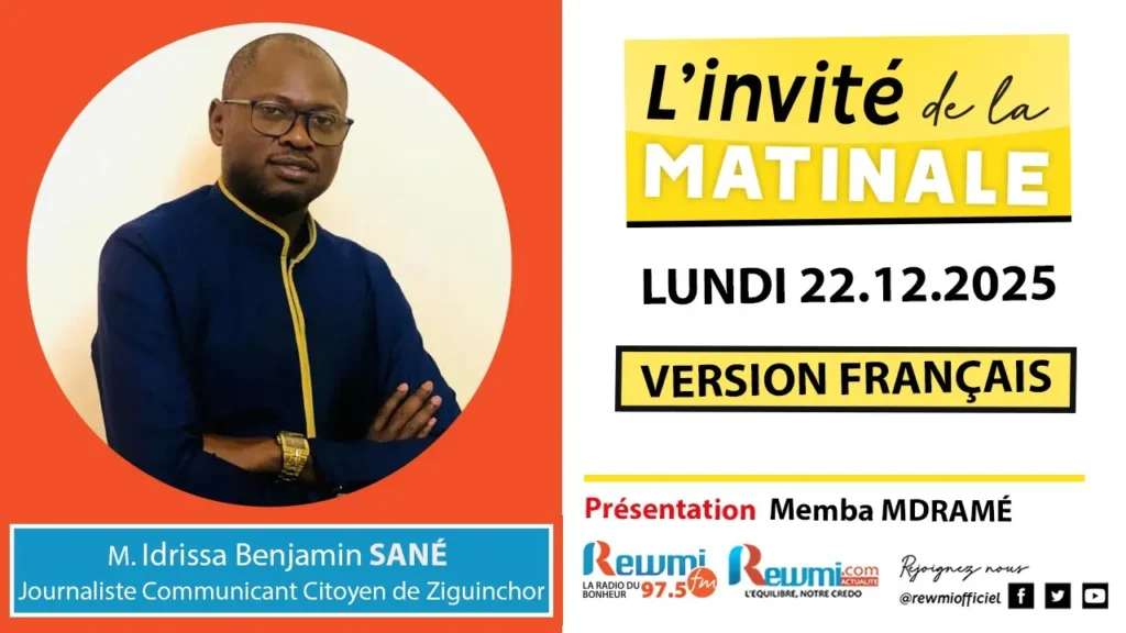 Invite de la Matinale ! Avec M. Idrissa Benjamin SANÉ 22 Décembre 2025 Fr 2 invite de la matinale