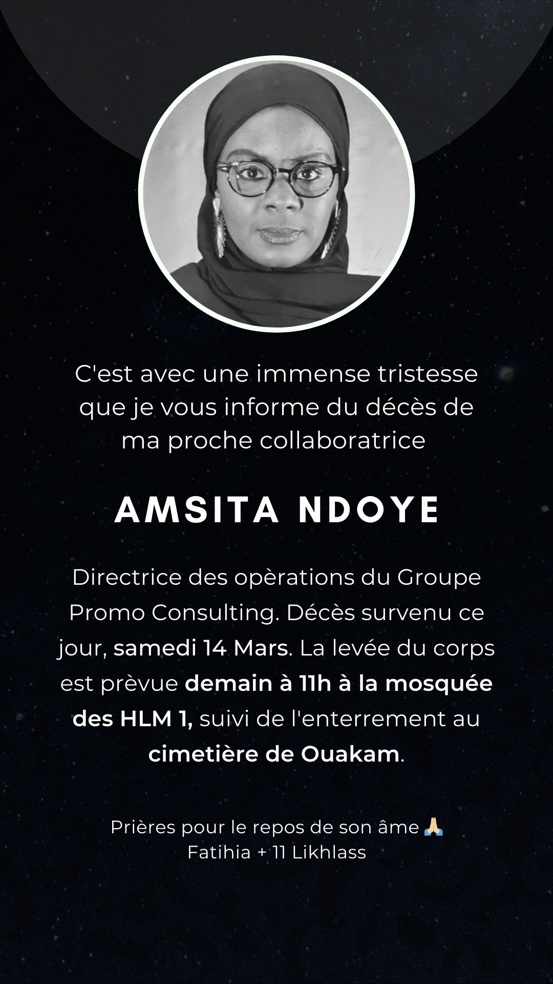 Le Groupe Promoconsulting endeuillé par le décès de Amsita Ndoye 2 651863484 1491585515864646 1745342831930372100 n